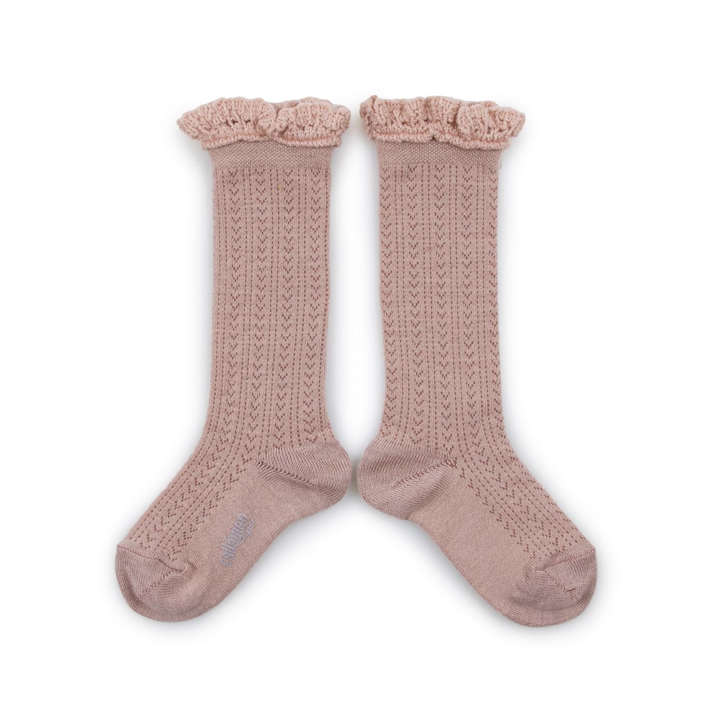 Collegien Pointelle Merino Wool Lace Trim Knee High Socks / Vieux Rose *preorder*