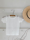 Le Petit Elle Mesh Layer Short Sleeve Top - Off White - 6-7 weeks preorder