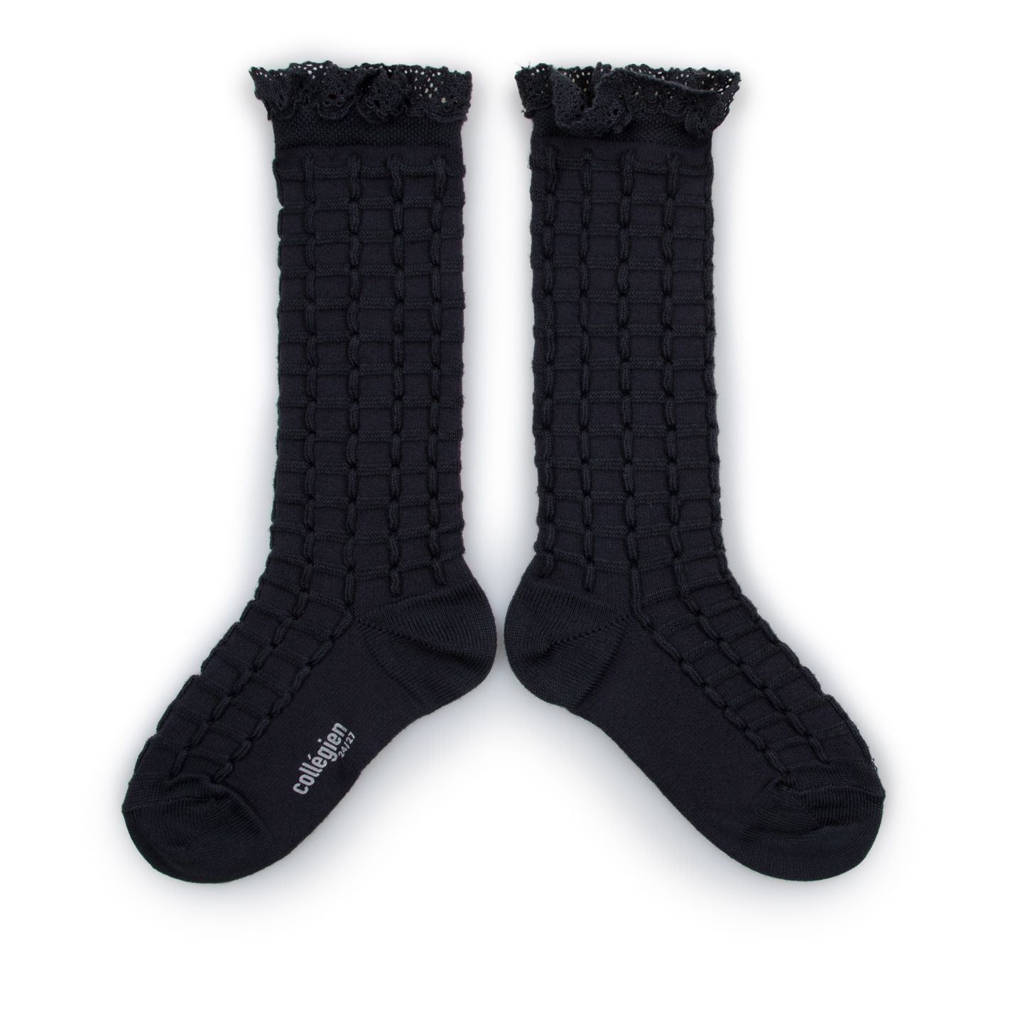 Collegien Coralie Lace Trim Textured Knee High Socks/Pierre de Volvic *preorder*