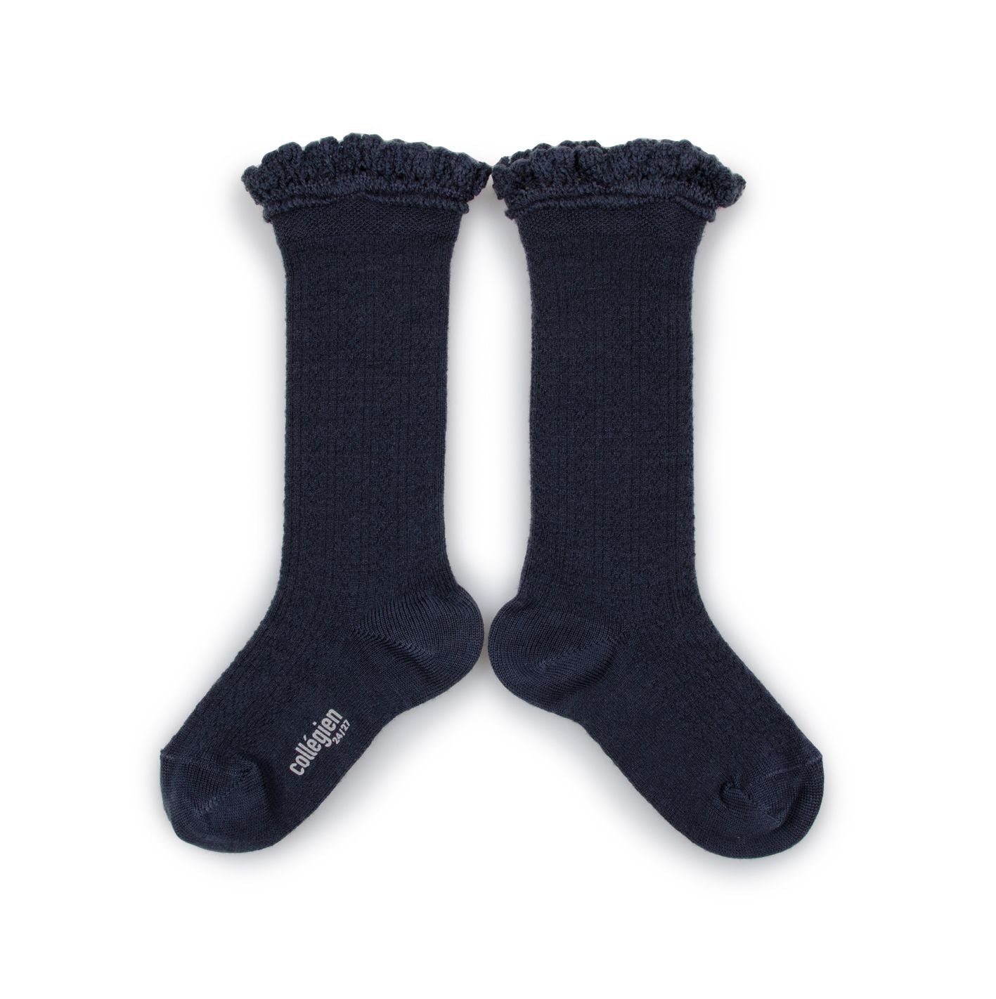 Collegien Pointelle Merino Wool Lace Trim Knee High Socks / Nuit Etoilee *preorder*