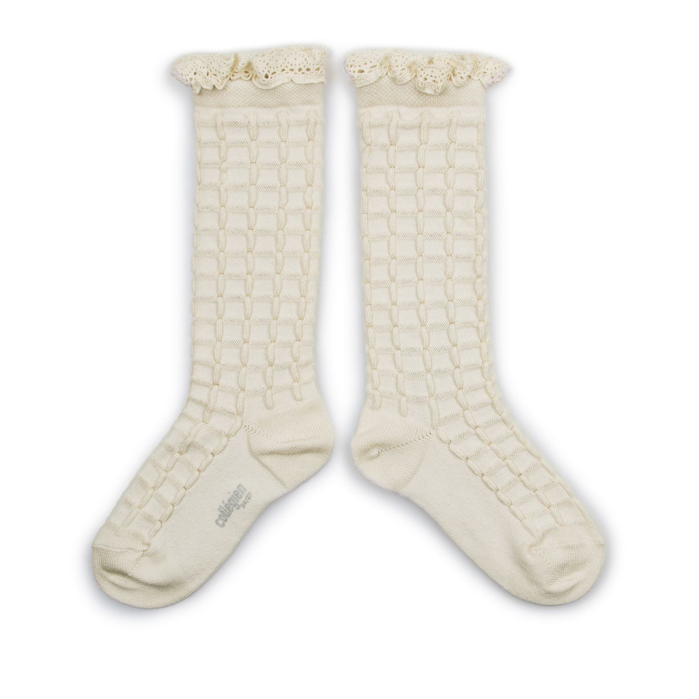Collegien Coralie Lace Trim Textured Knee High Socks/Doux Agneaux *preorder*
