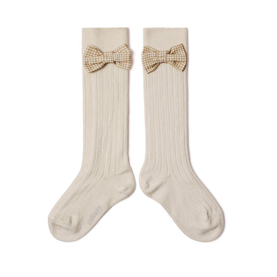 Collegien Jeanne Gingham Bow Knee High Socks / Doux Agneaux *preorder*