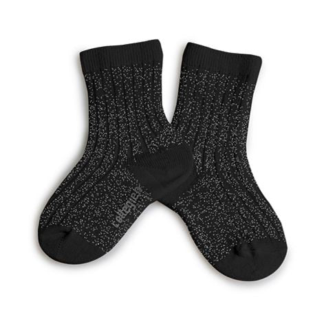 Collegien Ribbed Glitter Ankle Socks / Noir de Charbon *preorder*