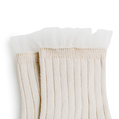Collegien Margaux Ribbed Tulle Trim Ankle Socks / Doux Agneaux *preorder*