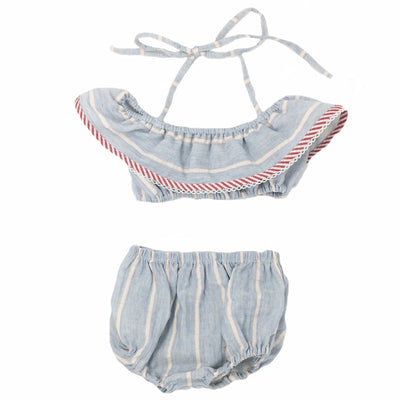 Le Petit Elle Ryliegh Bikini Sunsuit / Pale Blue Stripes - Le Petit Organic