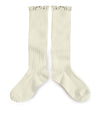 Collegien Ribbed Lace Trim Knee High Socks / Doux Agneaux
