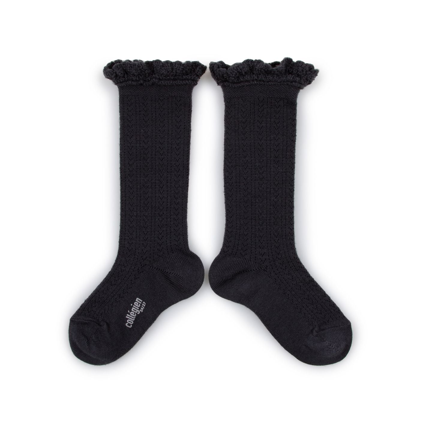 Collegien Pointelle Merino Wool Lace Trim Knee High Socks / Pierre De Volvic *preorder*