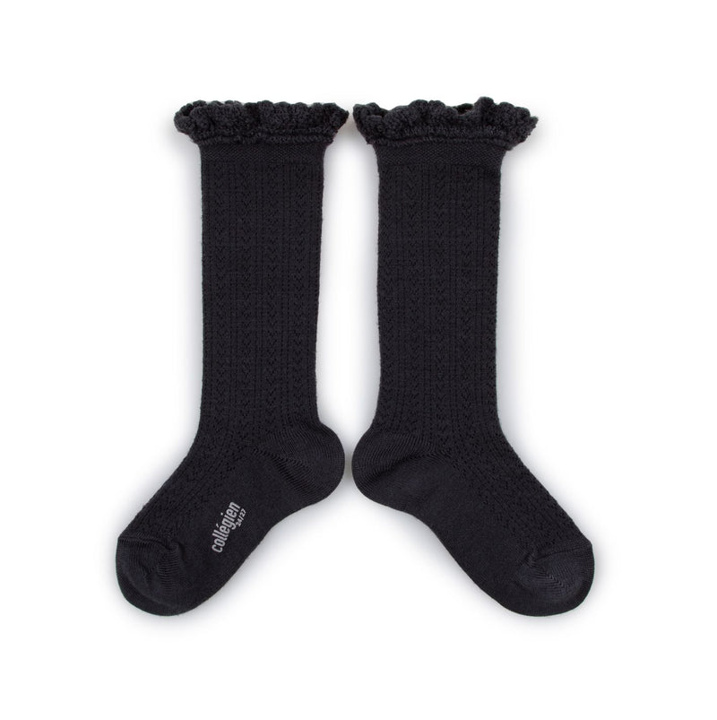 Collegien Pointelle Merino Wool Lace Trim Knee High Socks / Pierre De Volvic *preorder*